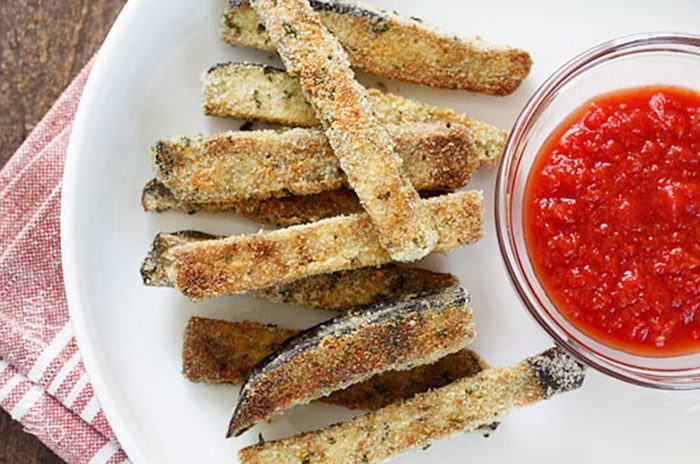 Baked eggplant strips