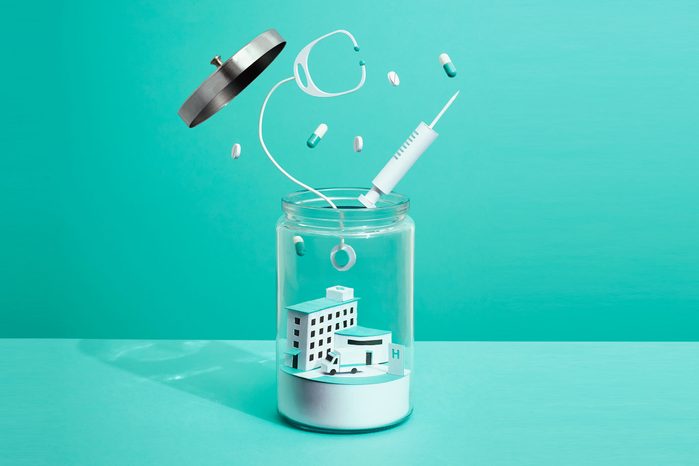 illustration of hospital in a jar