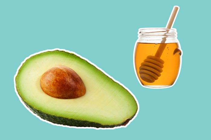 avocado half with honey jar