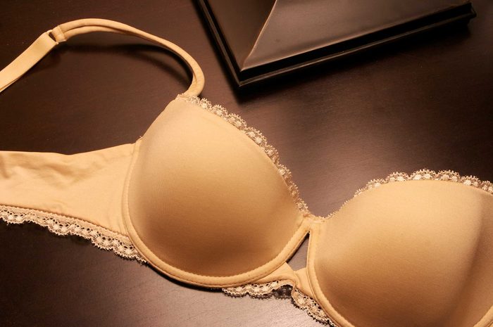 bra on a wooden surface