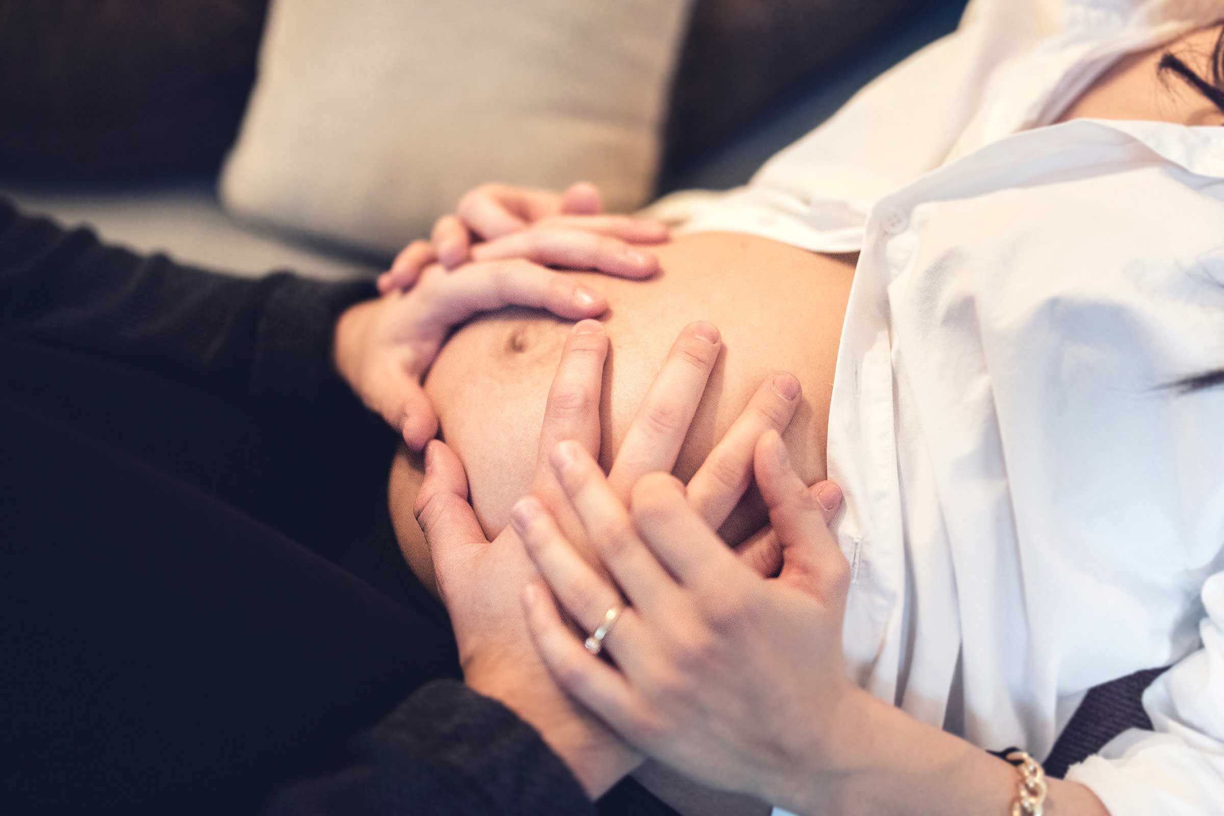 pregnant woman with bare belly 