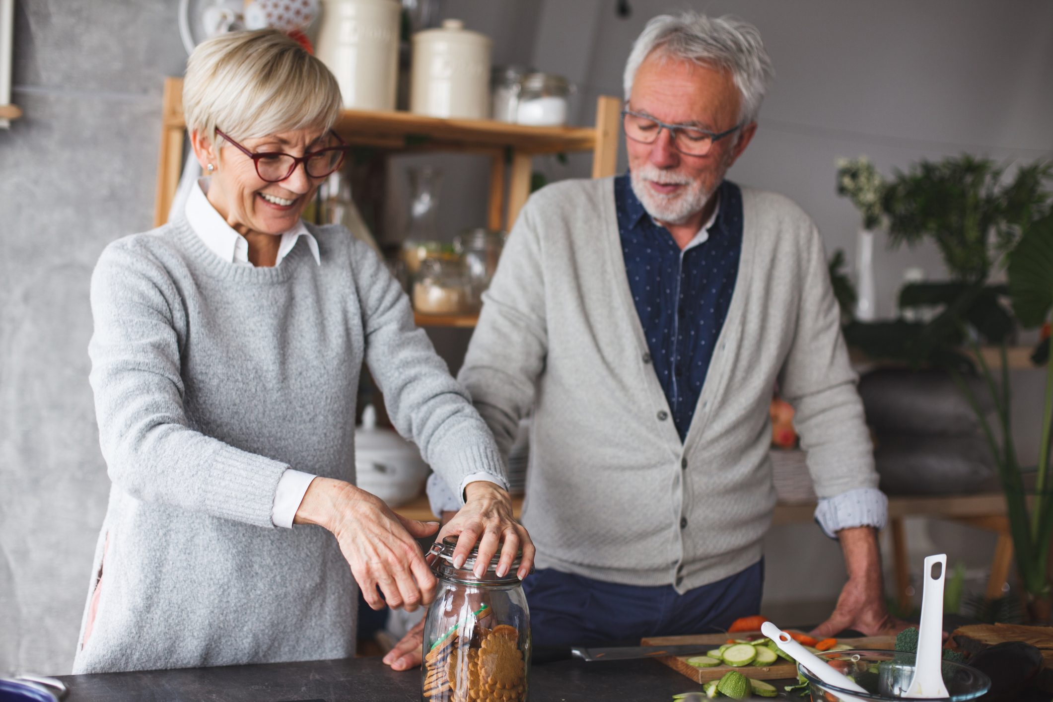 senior couple in the kitchen together