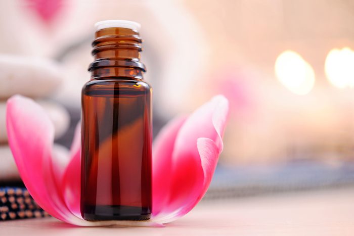 bottle and flower petal