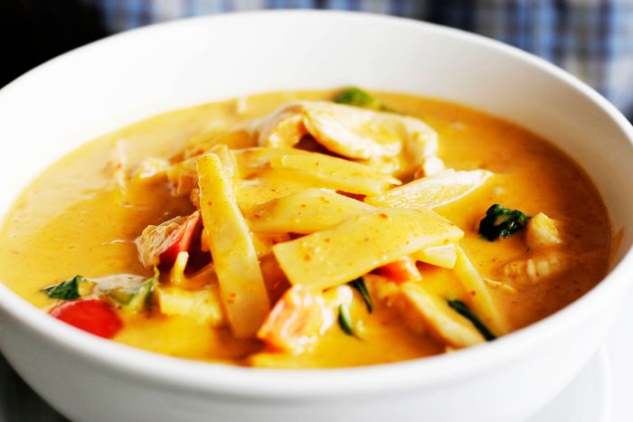 bowl of soup with bamboo shoots
