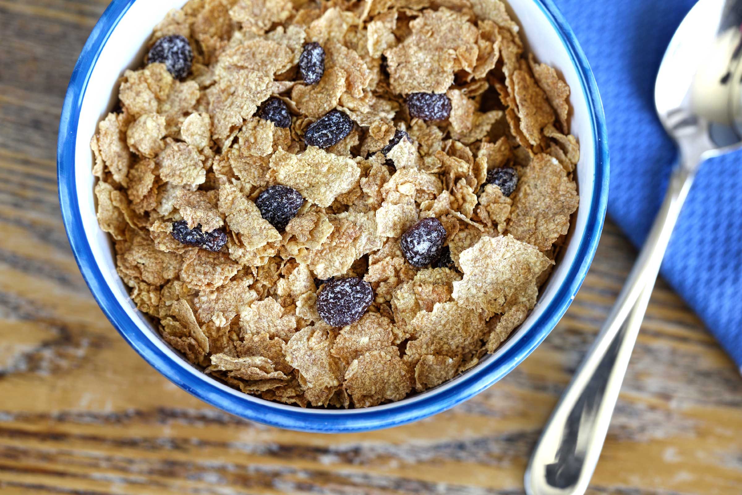 bowl of raisin bran cereal
