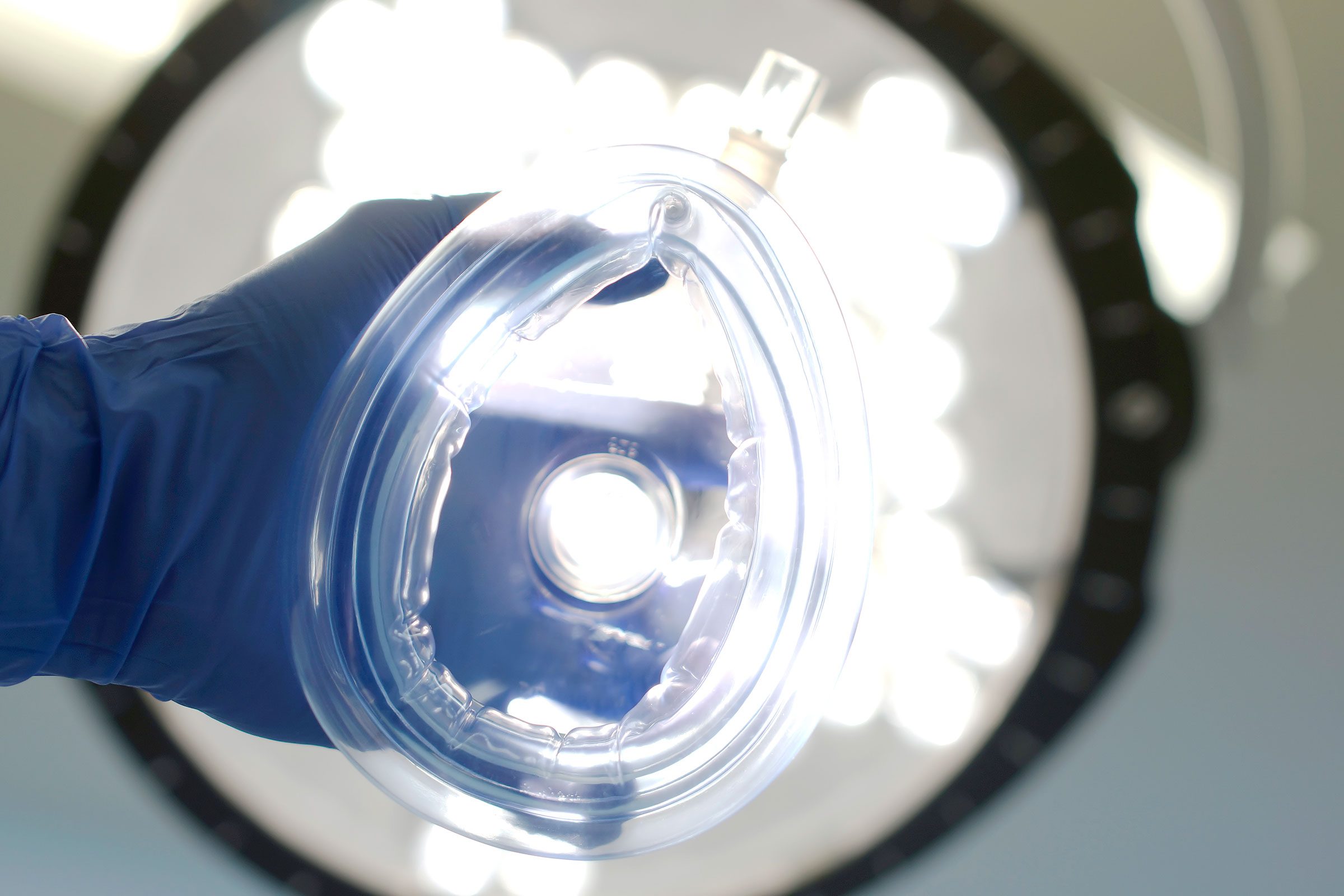 anesthesia mask and overhead light