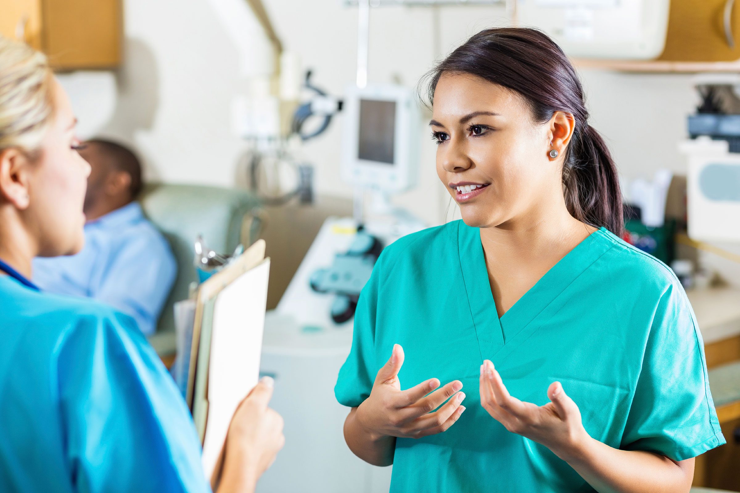 healthcare workers talking