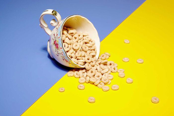 Illustration of portion control trick: teacup with Cheerios