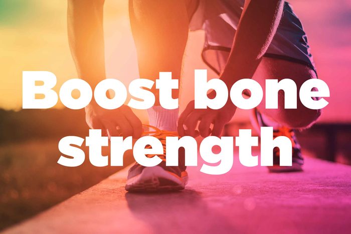 Text on background image of runner: "Boost bone strength."