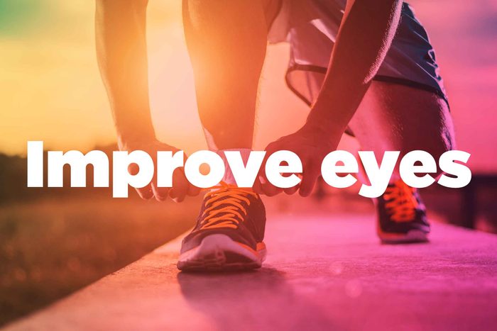 Text on background image of runner: "Improve eyes."