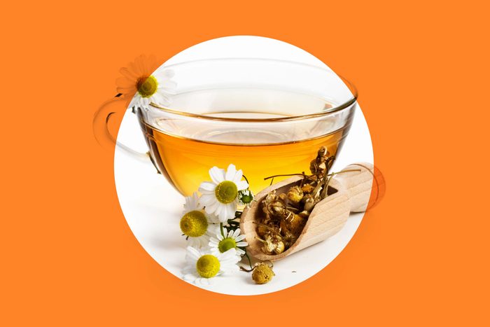 chamomile tea and blossoms