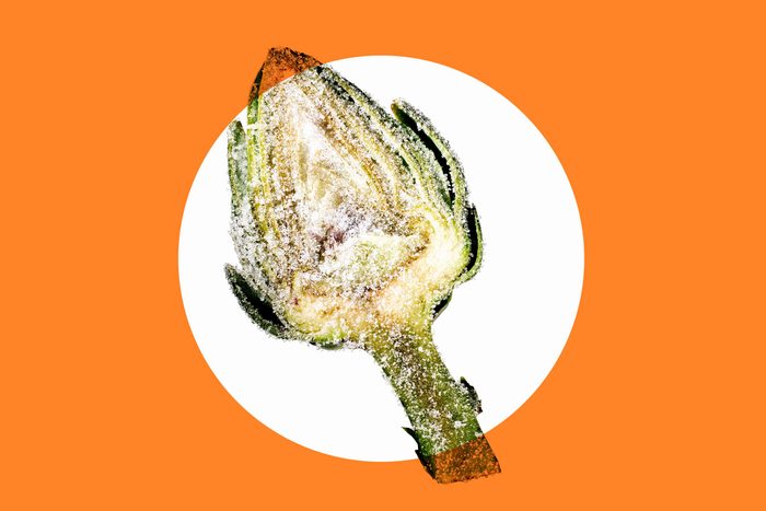 half of an artichoke, salted