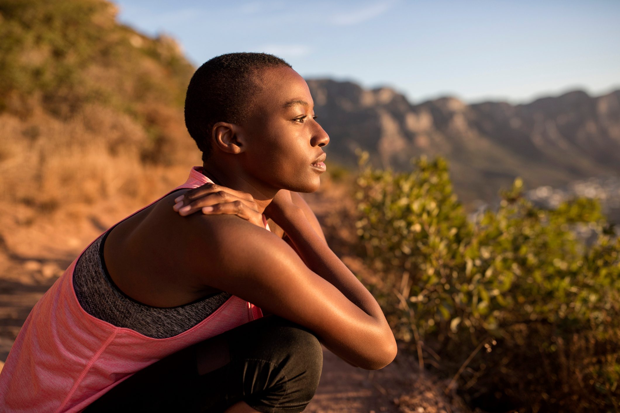 woman taking a break while hiking