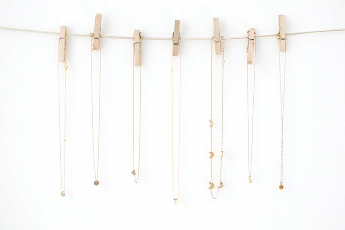 jewelry hanging with clothespins