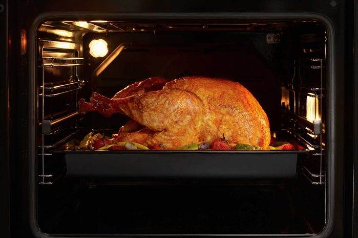 turkey roasting in an oven