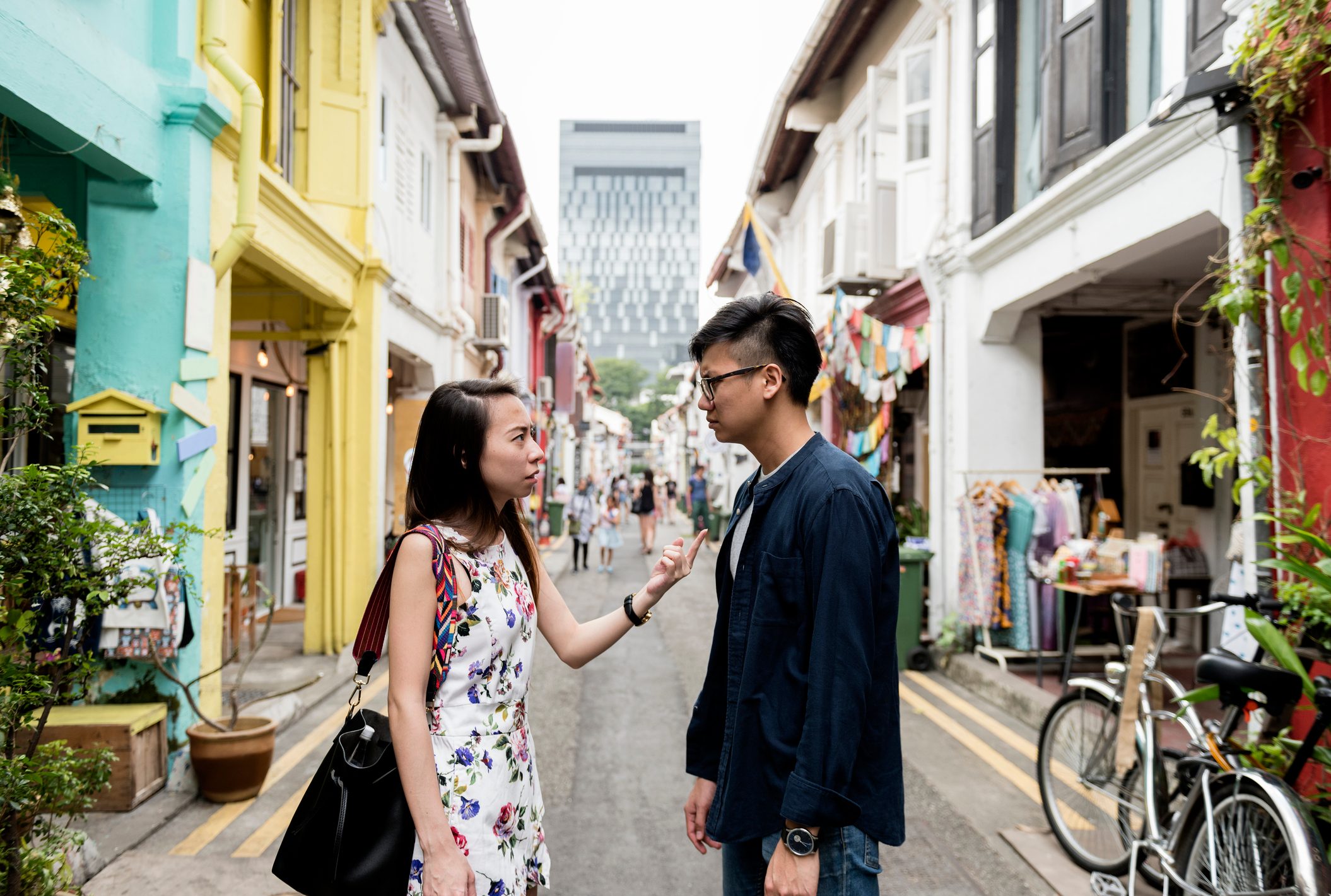 Couple arguing in public