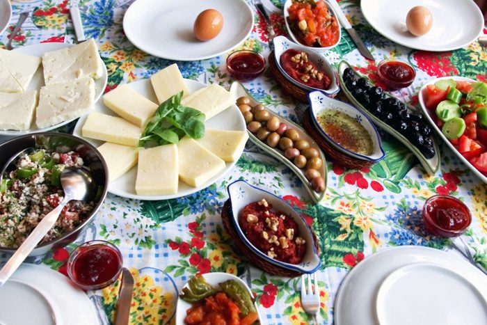 Table with delicious food