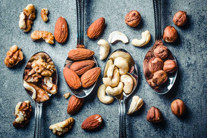 spoonfuls of cashews, almonds, walnuts
