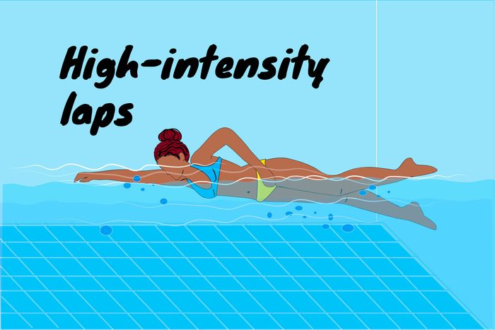 Woman swimming laps in a pool.