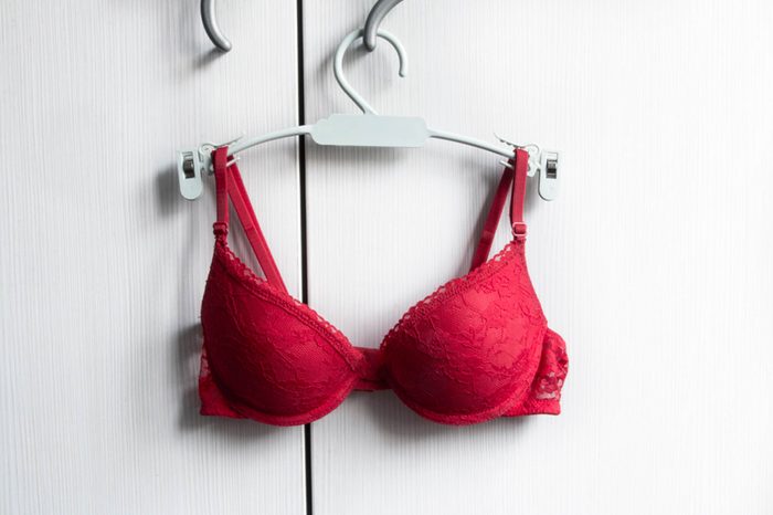 red bra on a hanger