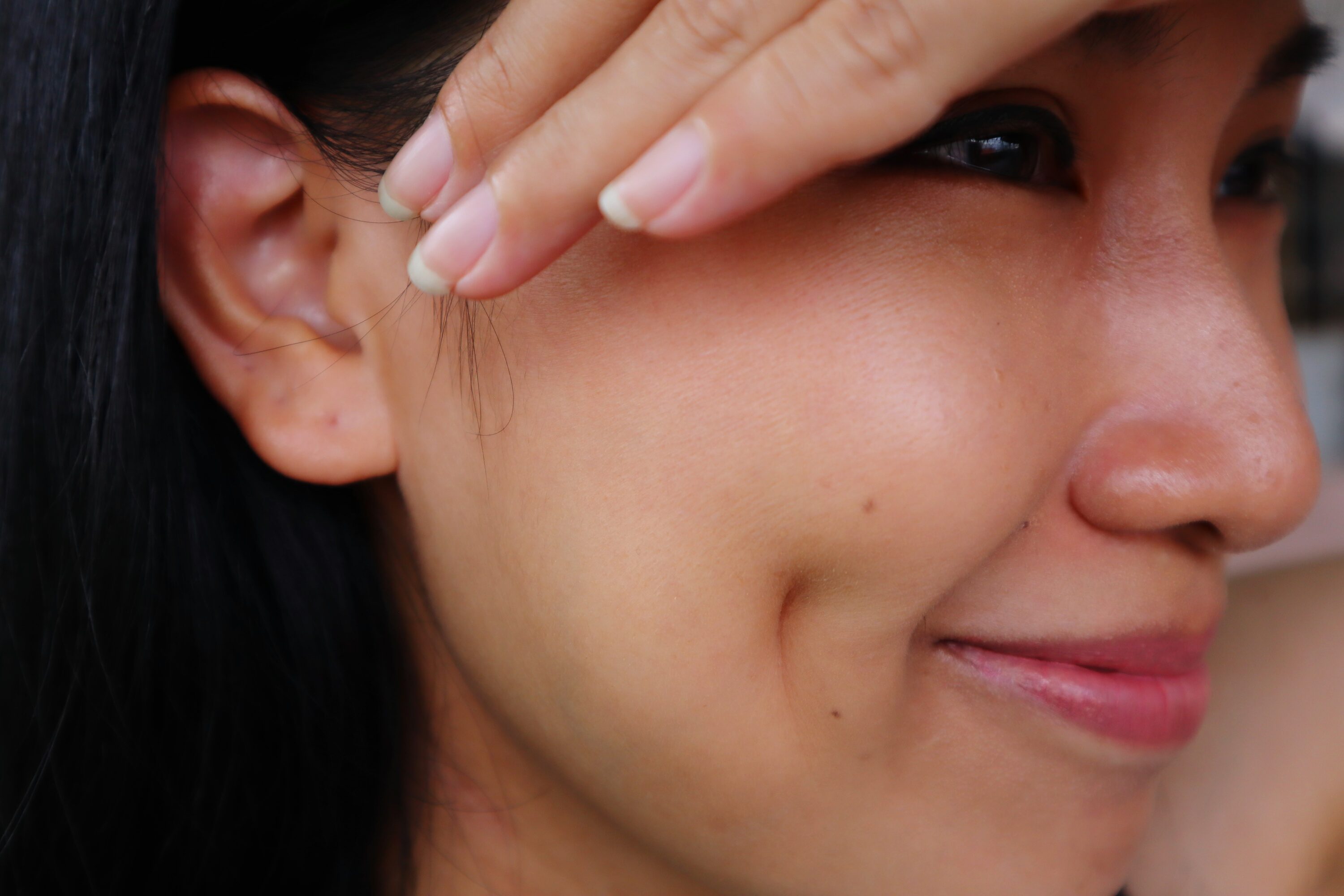 close up of woman's dimples