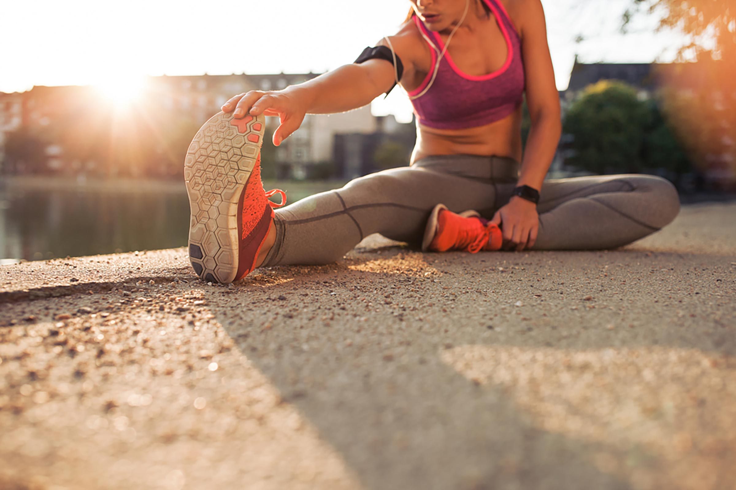 woman stretching in workout gear