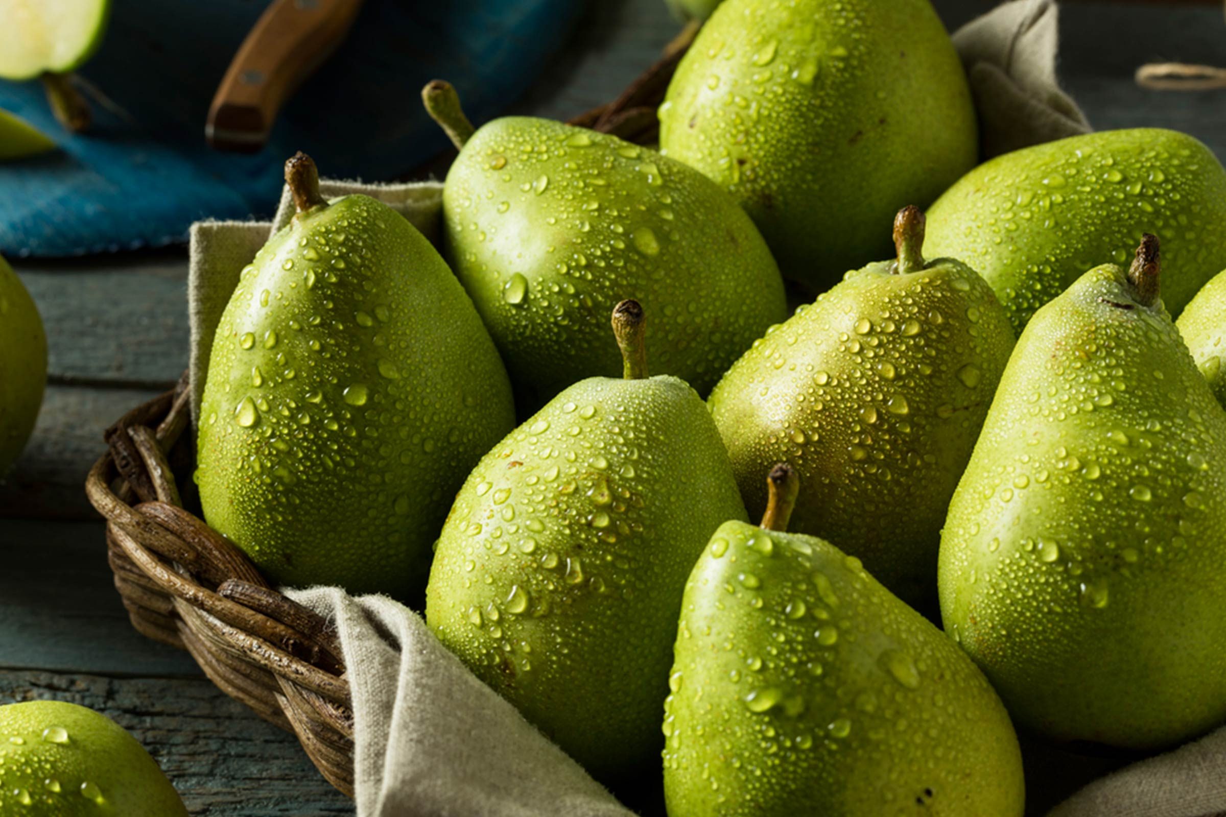pears glistening with water
