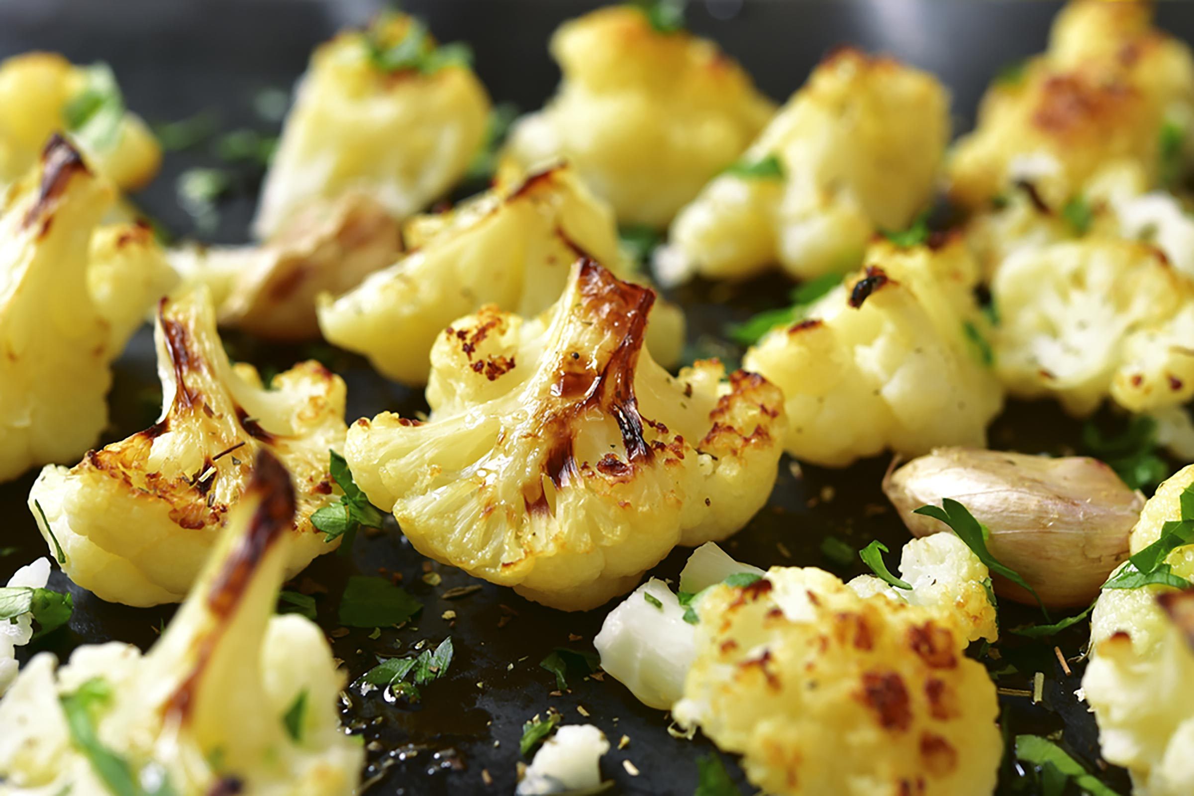 roasted cauliflower on a pan