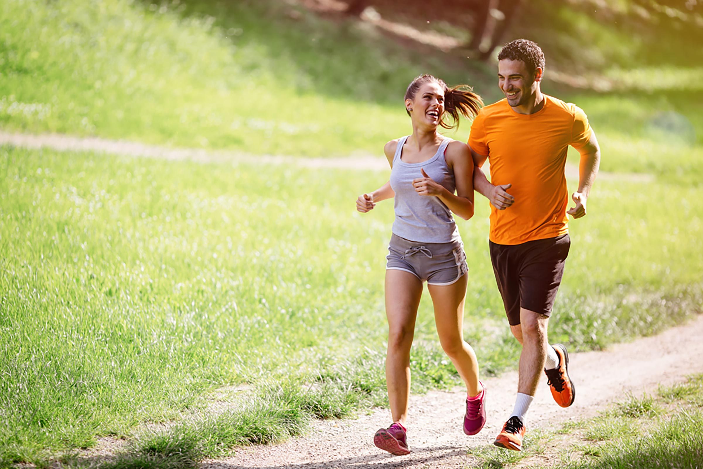 man and woman running