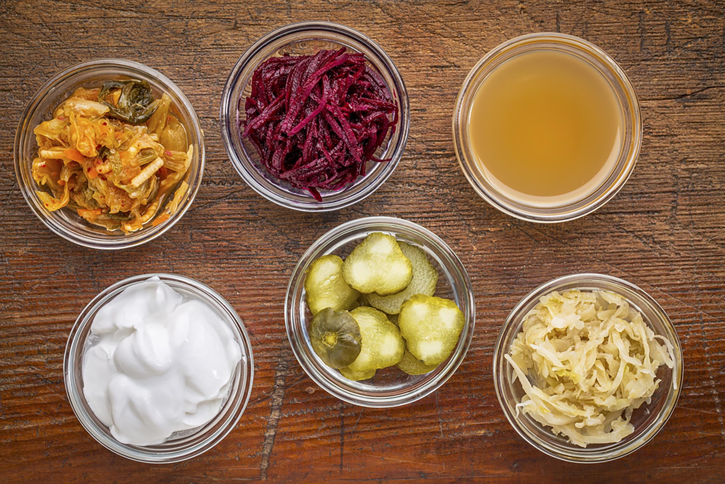 bowls of fermented vegetables