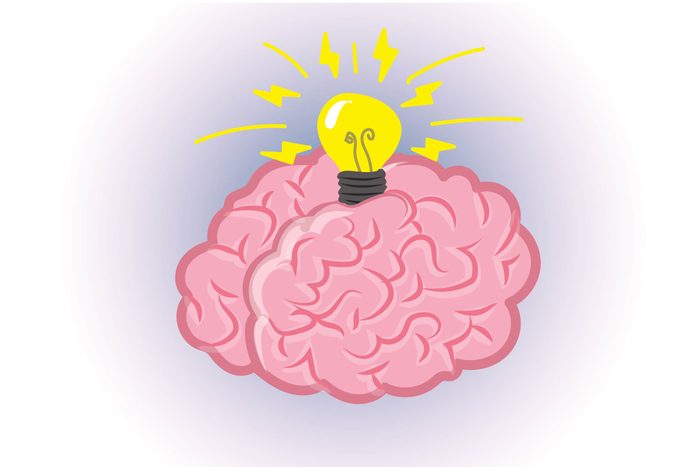 Graphic of human brain with light bulb on top