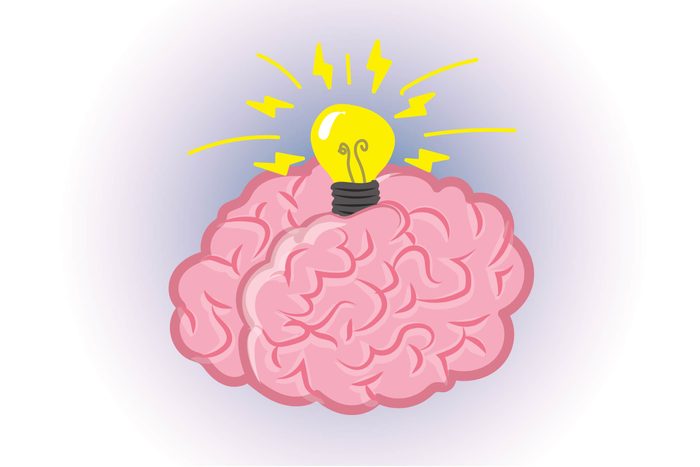 Graphic of human brain with light bulb on top