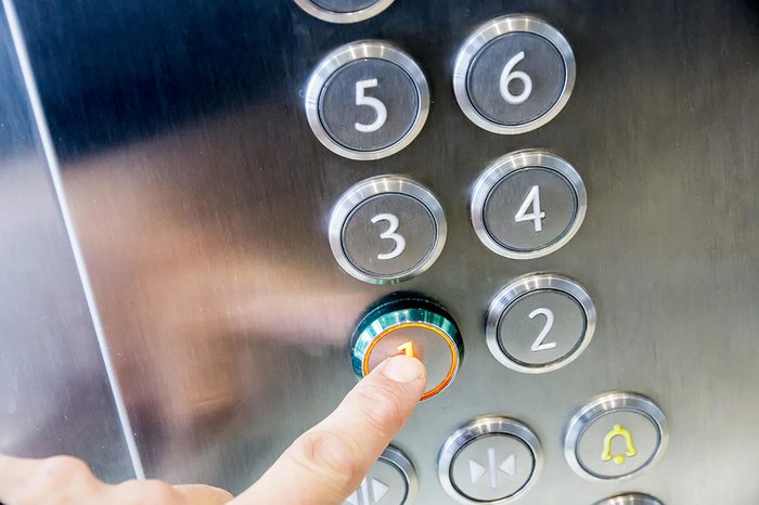 elevator buttons with finger pressing a floor