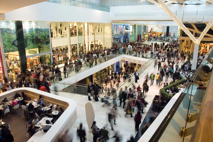 crowded interior of a mall