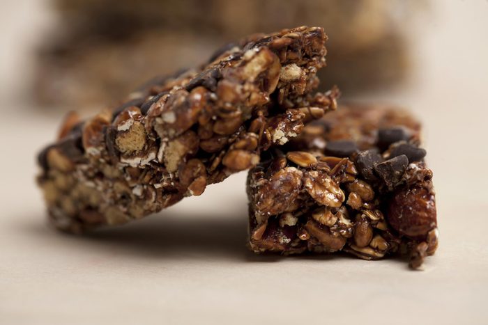 Close-up of chocolate granola bar