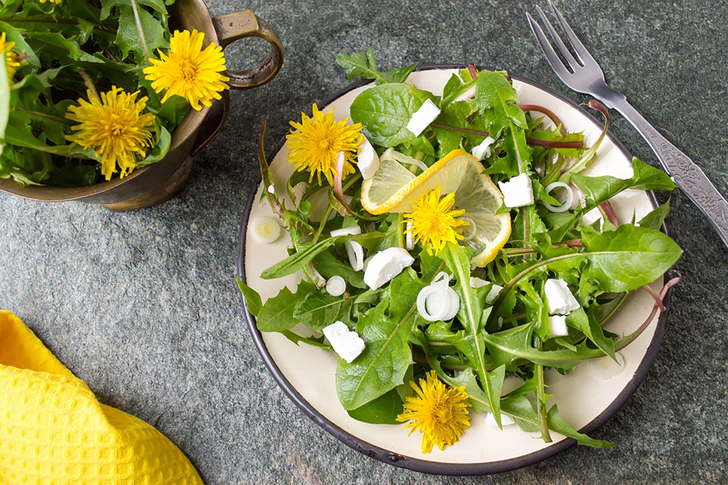 green salad with dandelions