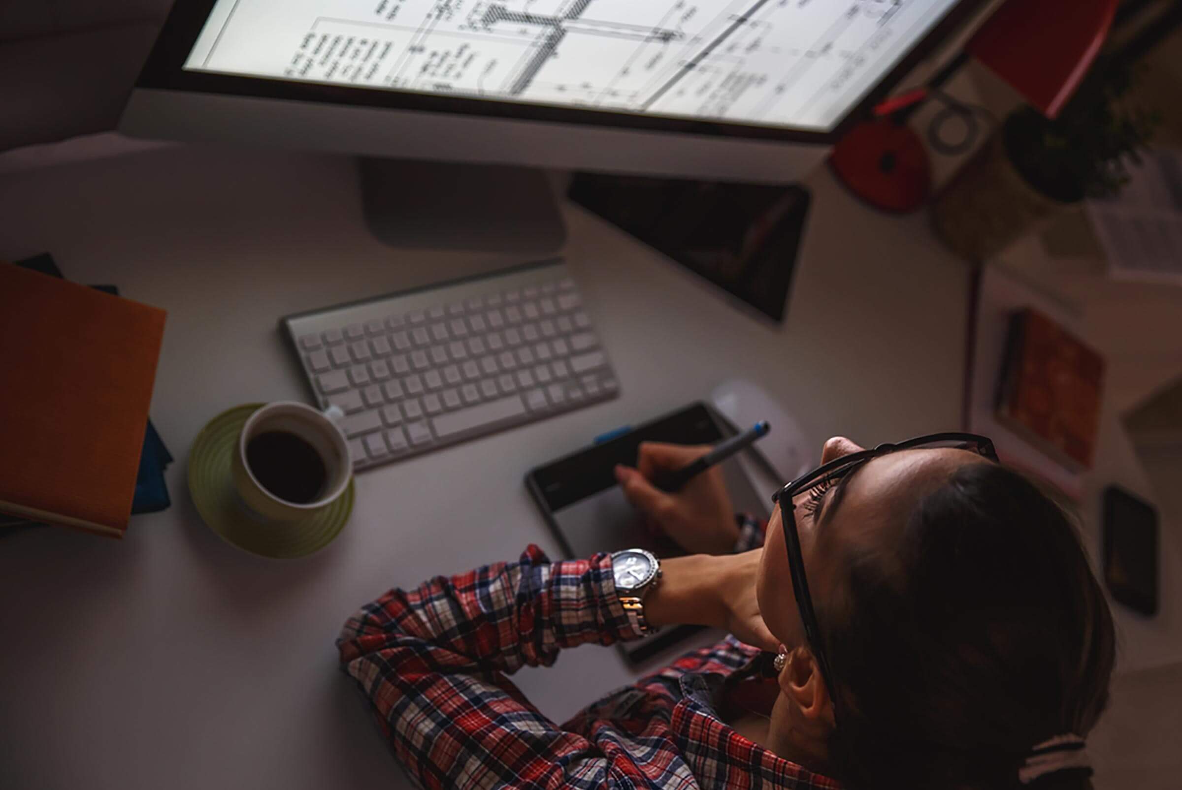 woman on computer at night