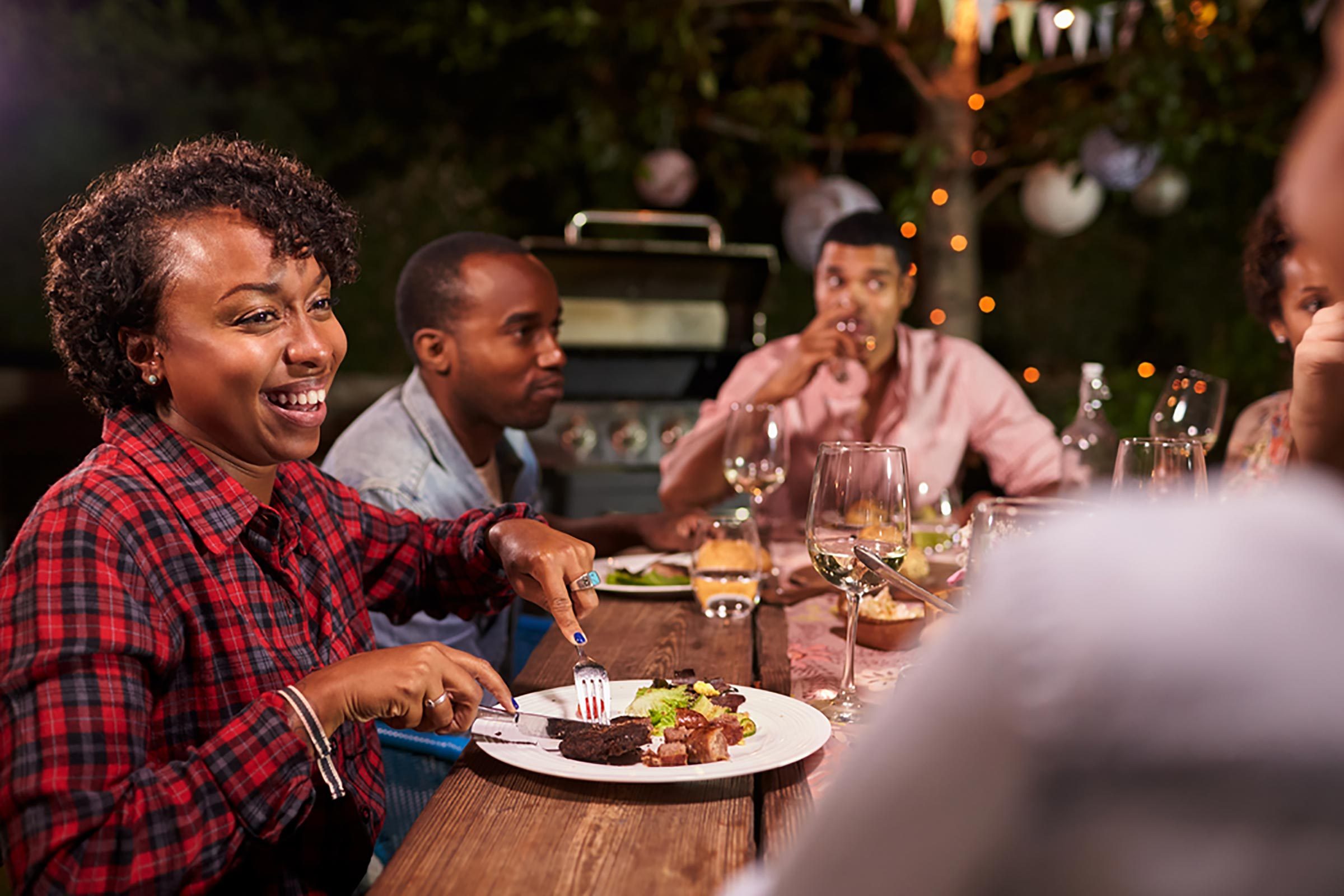 People eating Thanksgiving dinner