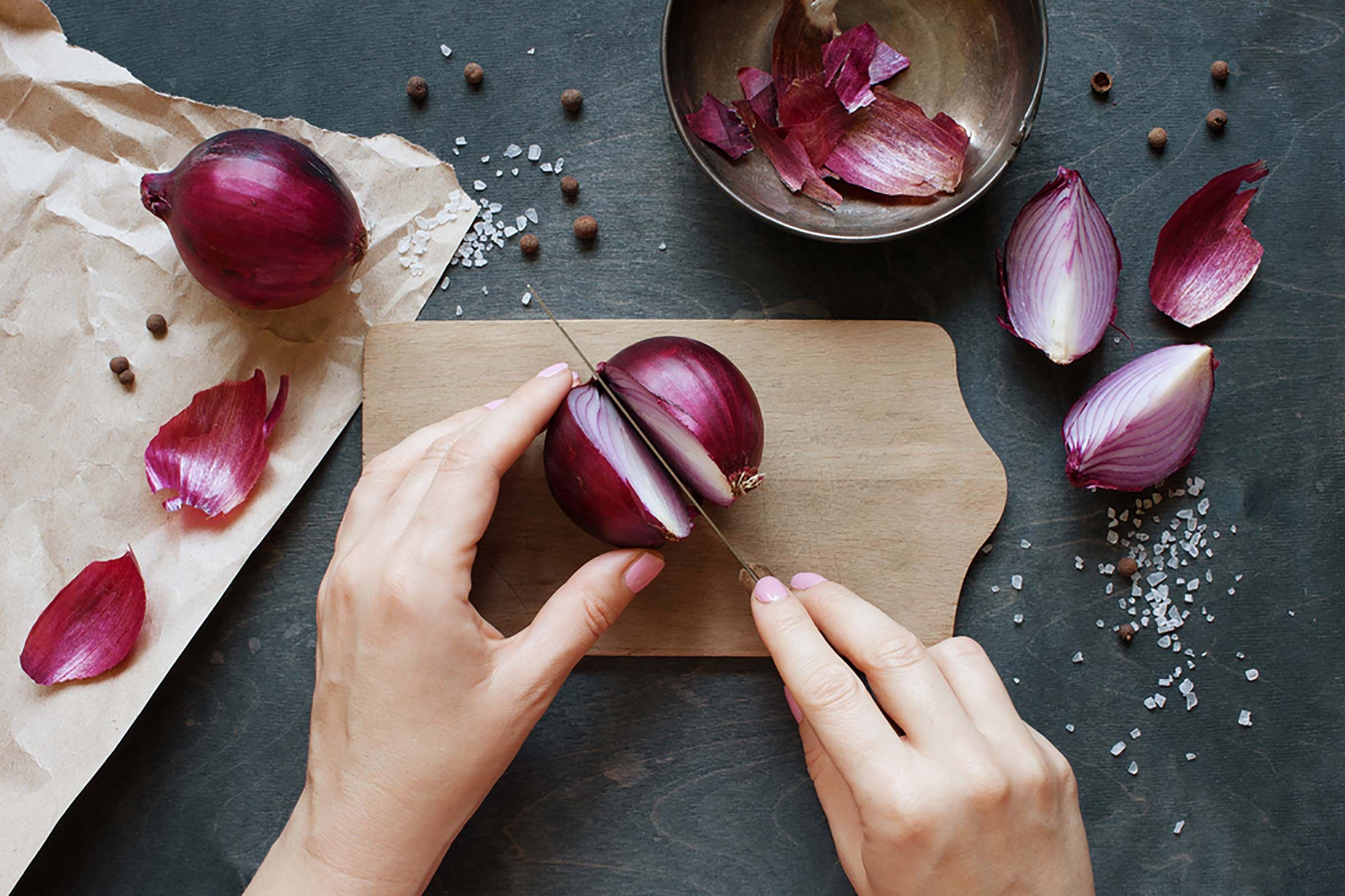 Sliced red onions