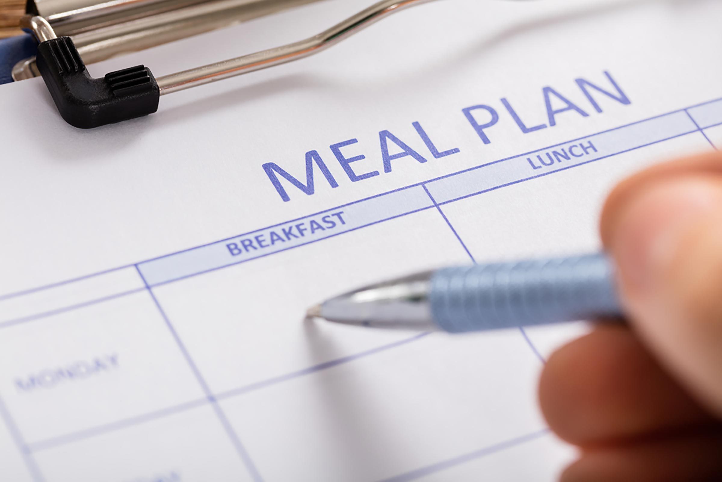Someone filling in a day on a meal plan calendar