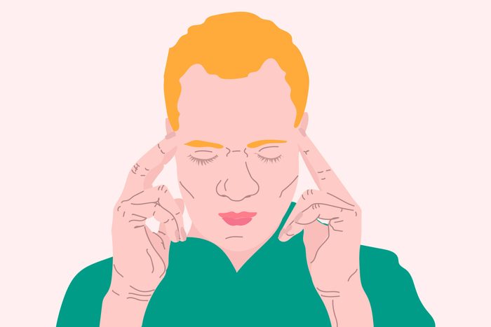 illustration of man with fingers to his temples