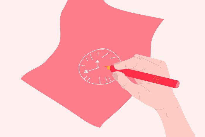 illustration of hand drawing a clock