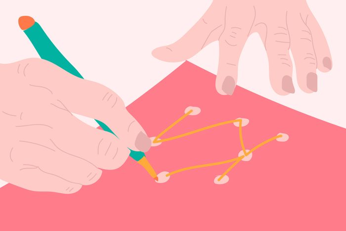 illustration of hands drawing, taking SAGE test