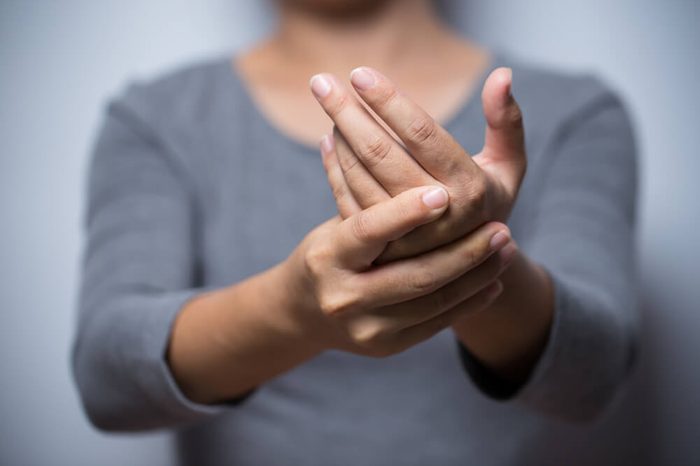 Woman has hand pain