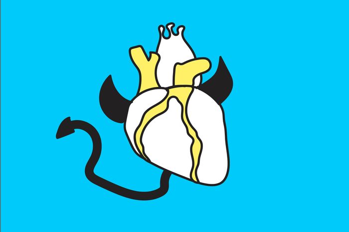 illustration of heart with devil horns and tail