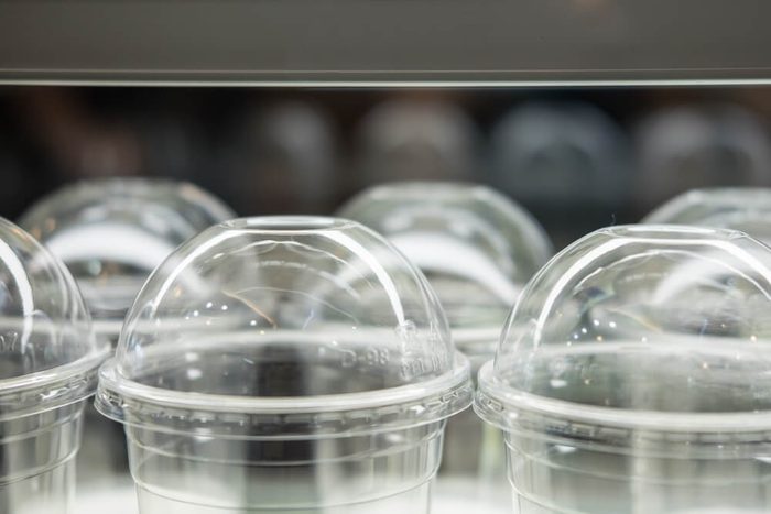 Close up of plastic dome lid for takeaway plastic cup