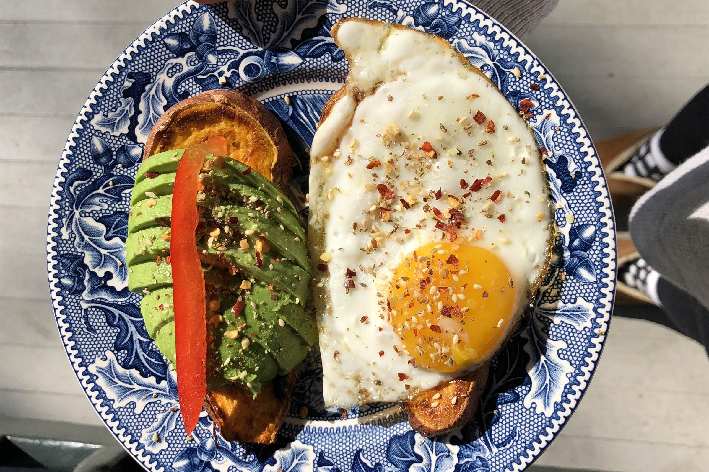 sweet potato avocado eggs toast