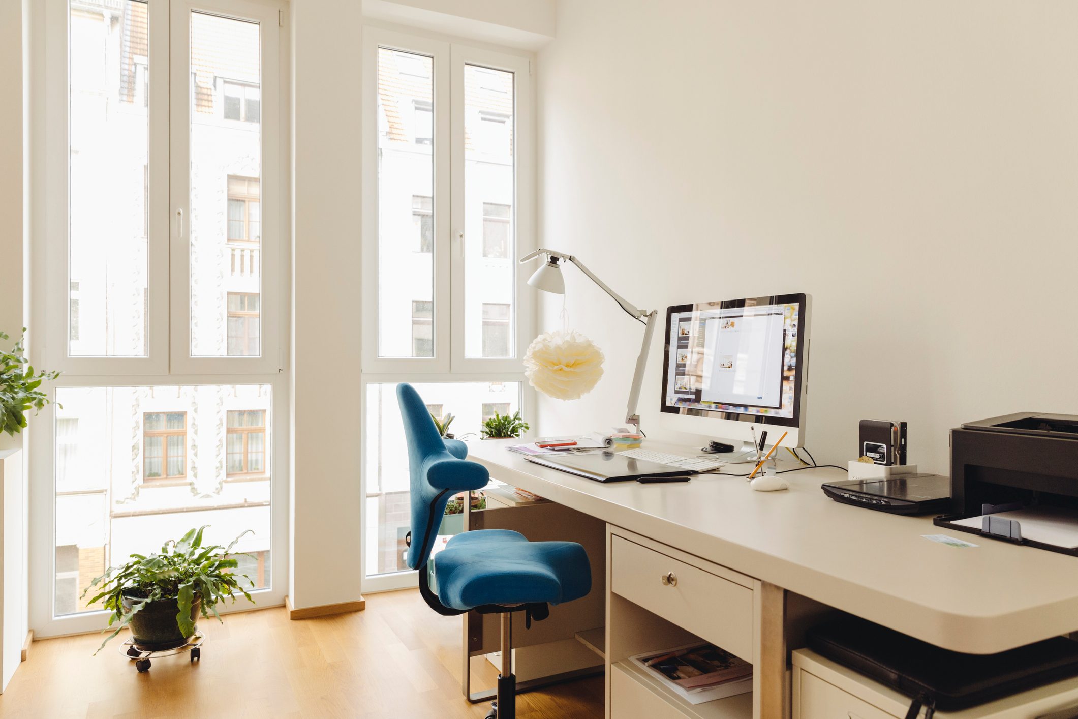 home office work space with desk, computer, and chair