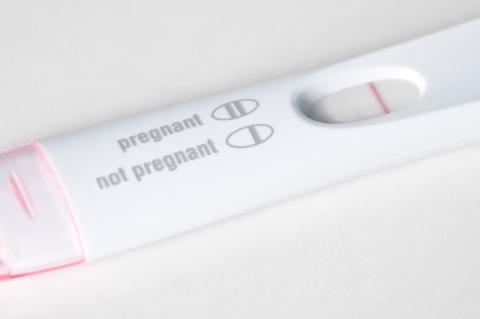 Picture of a pregnancy test with not pregnant results