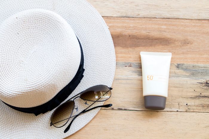 sunhat, sunscreen, sunglasses